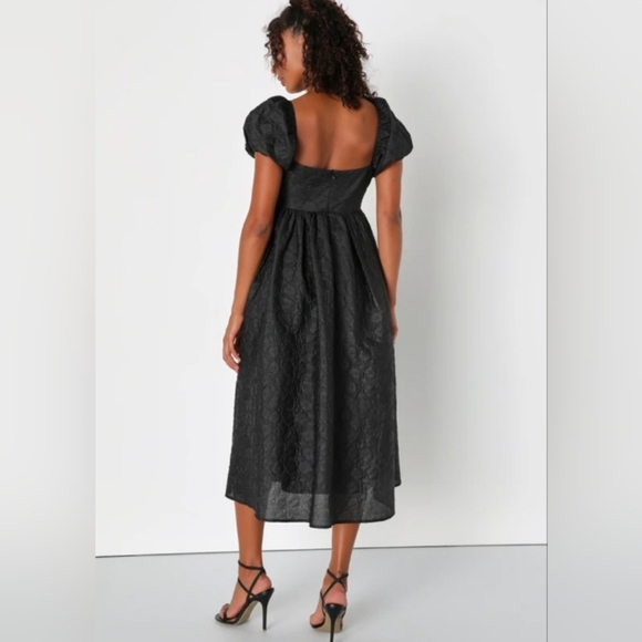 Lulus Adorable Mood Black Floral Jacquard Puff Sleeve Babydoll Dress Size M - Picture 3 of 13